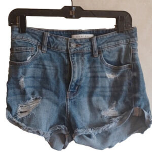 Eunina Kara high rise, high low rolled distressed shortie shorts. Size small.